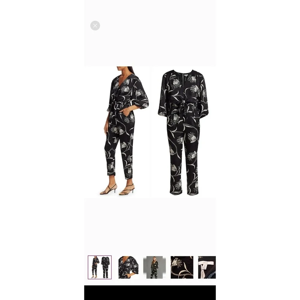 Joie Shaila Floral Balloon‎ Sleeve Jumpsuit Black Silk Womens M Casual Formal